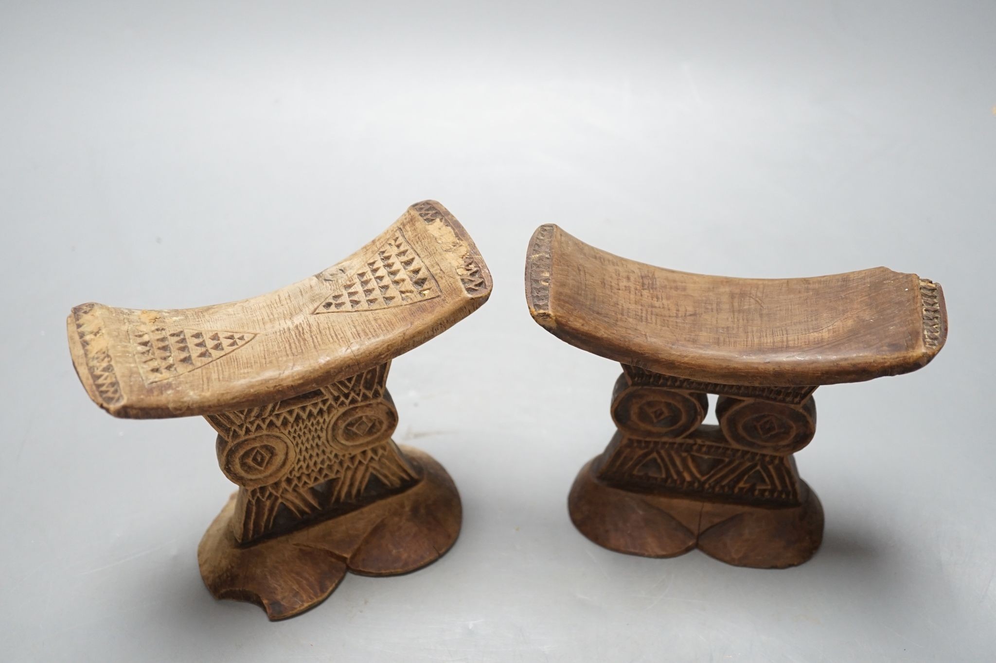 Two Benin carved wood head rests 13cm